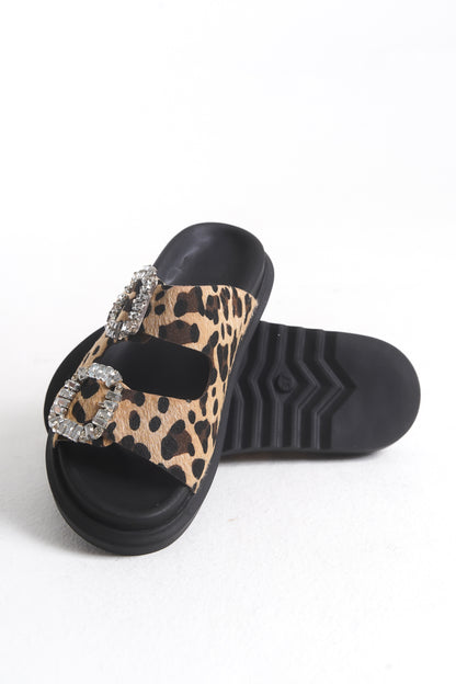 Leopar Taşlı Toka Detaylı Günlük Terlik