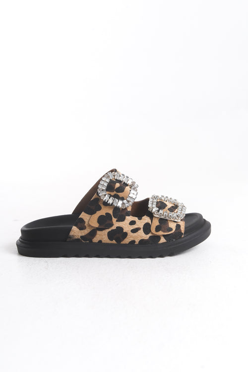 Leopar Taşlı Toka Detaylı Günlük Terlik